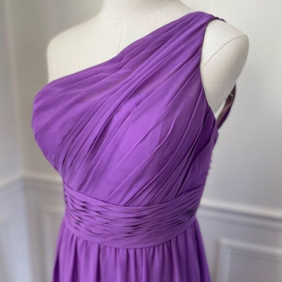 Impression Bridal One Shoulder Purple Chiffon Bridesmaid Prom Formal Gown 10 - Picture 2 of 6